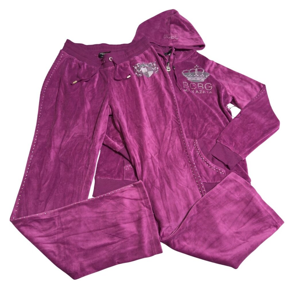 BCBG Max Azria Maternity Velour Tracksuit Set With Hoodie & Pants  Small purple - Picture 2 of 16